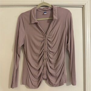 Old Navy Mauve Ruched Button-Down Shirt